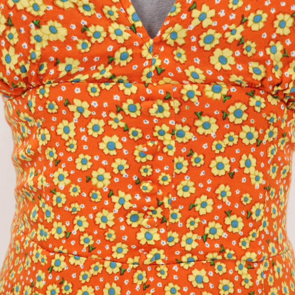 Urban Outfitters Dress Womens Medium Orange Yellow Floral Stretch Side Zip Lined - Picture 7 of 14